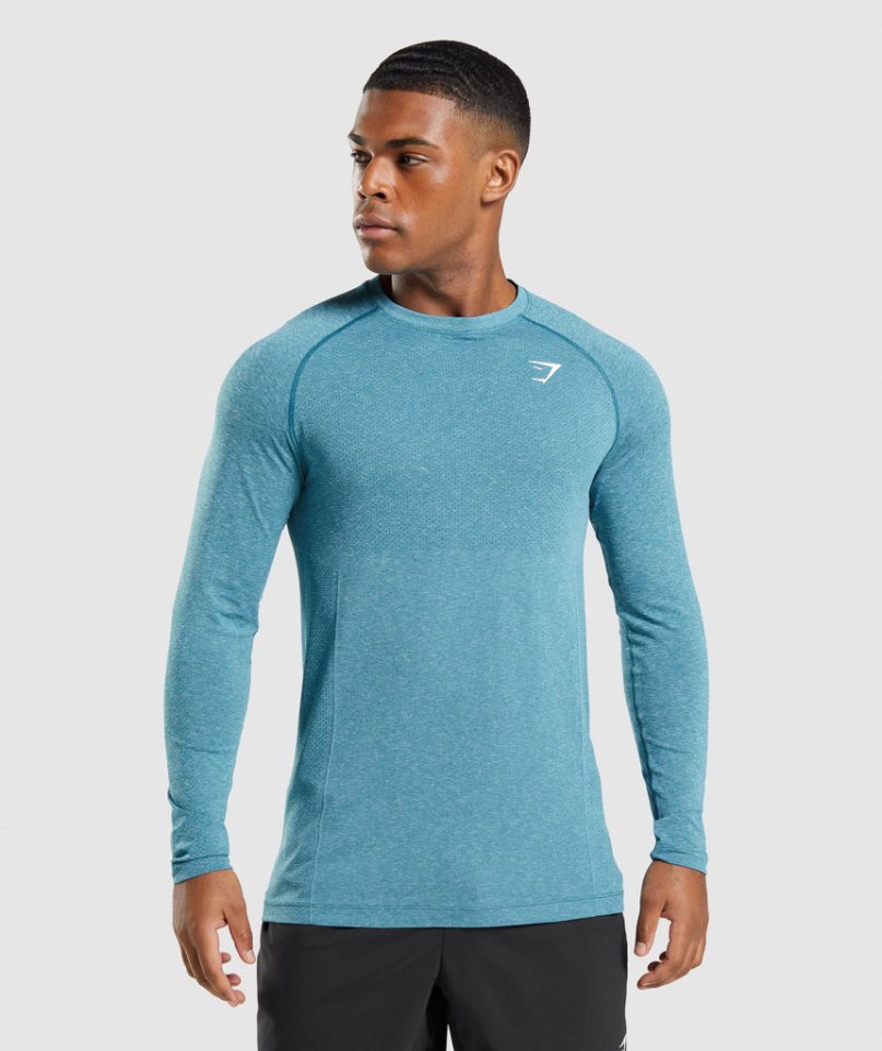 Men\'s Gymshark Vital Seamless Light Long Sleeve T-Shirts Turquoise | CA 8D75A0